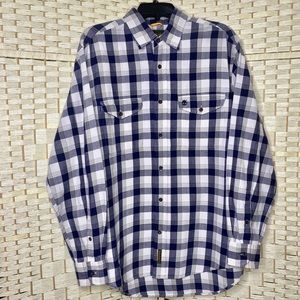 Timberland Blue & Ivory Flannel Shirt Mens Size M Plaid Long Sleeve Button Up